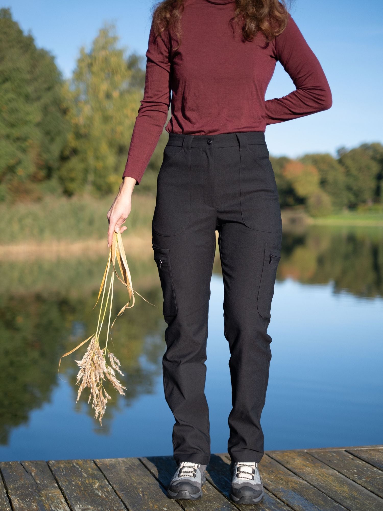 Vandringsbyxor dam hög midja Svart