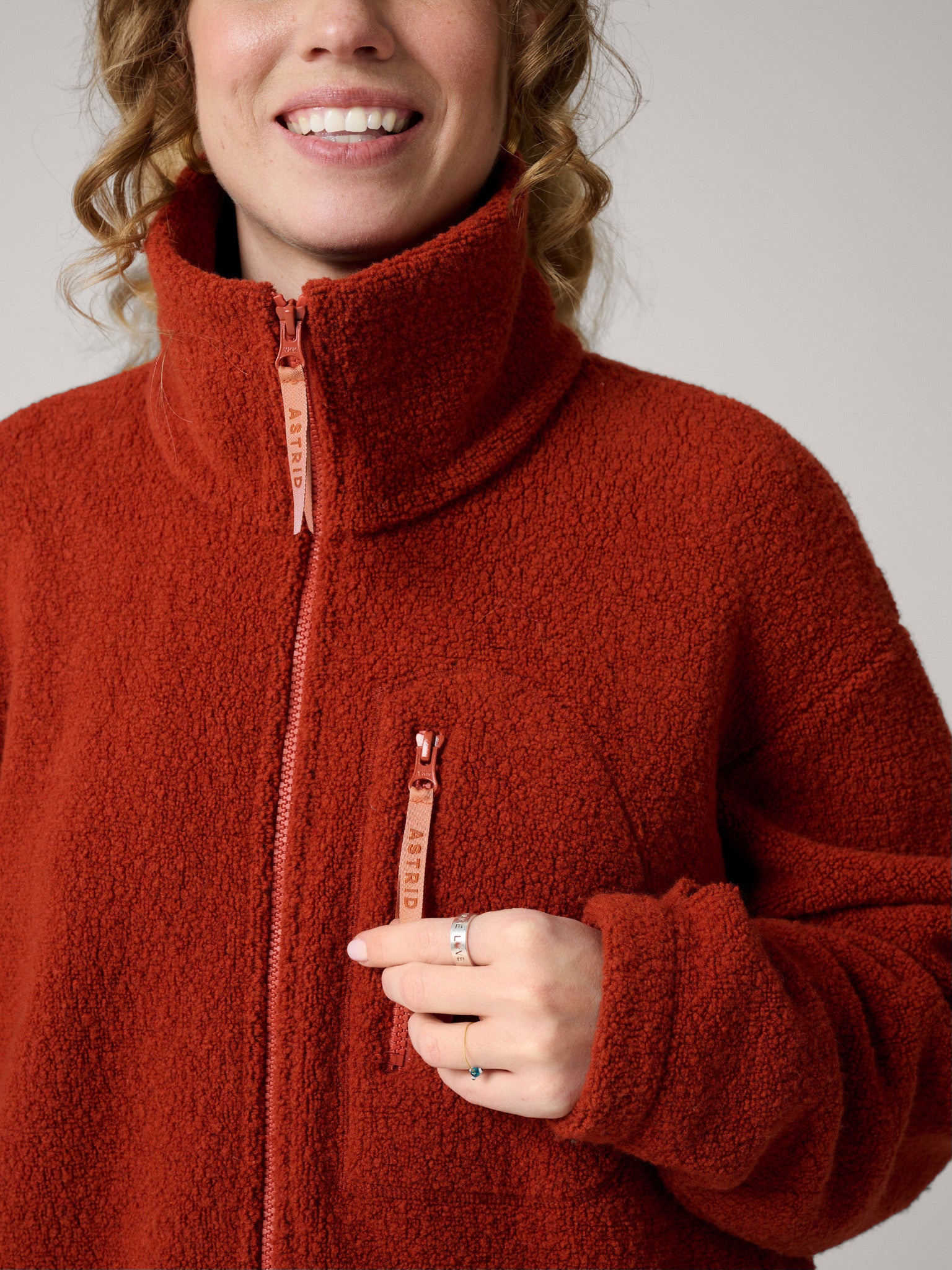 Minna Minimalist Wool Fleece Jacket Rust